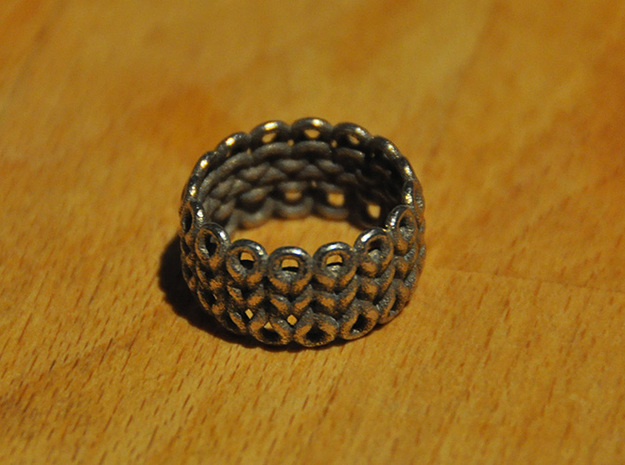 Knitter's Ring in Polished Bronzed Silver Steel: 9 / 59