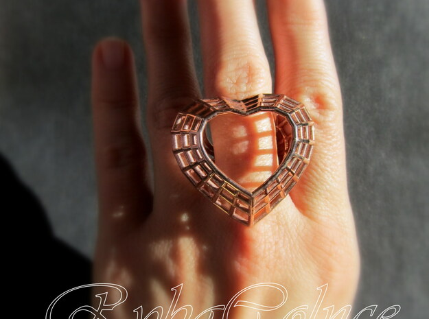 The Heart Diamond Ring/size 9US (19 mm diameter) in 14k Rose Gold Plated Brass
