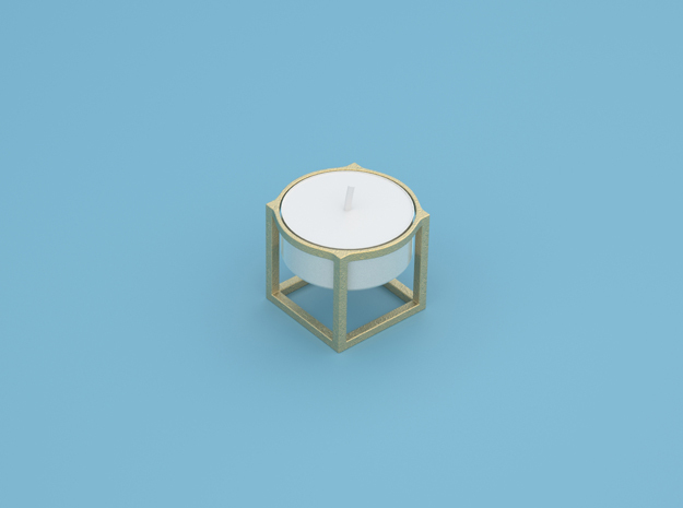 Cube Tea Light in Polished Gold Steel