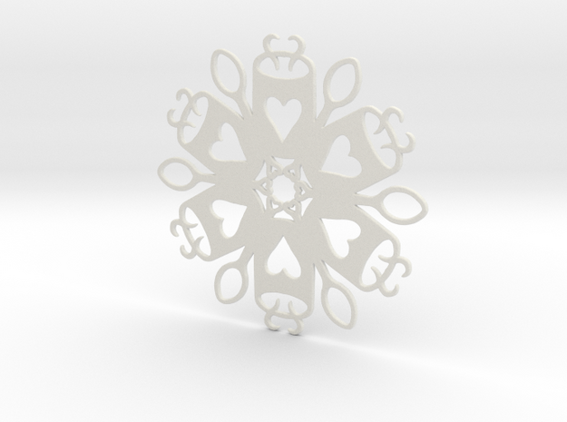Coffee & Spoon Snowflake Ornament in White Natural Versatile Plastic