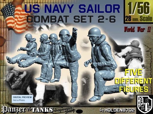 1-56 US Navy Sailors Combat SET 2-6 in Tan Fine Detail Plastic