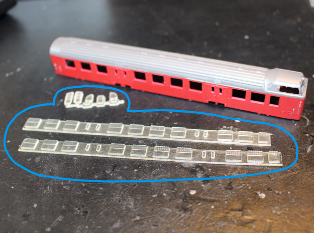 Windows for DSB Bns In N scale in Smooth Fine Detail Plastic