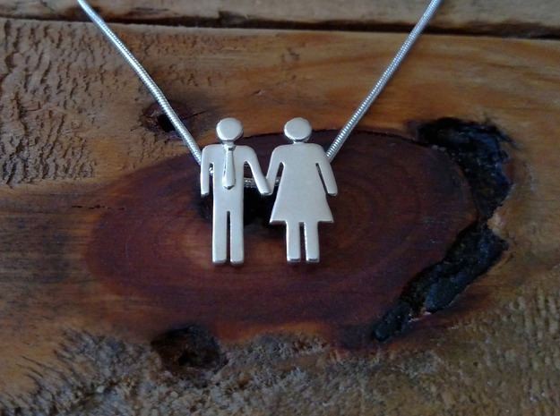 Man Loves Woman Pendant - Love is Love Collection in Polished Silver