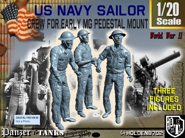 1-20 USN Early MG Mount Crew Set1 in White Natural Versatile Plastic