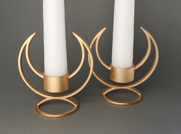 Solstice Candle Holder Pair in Polished Gold Steel