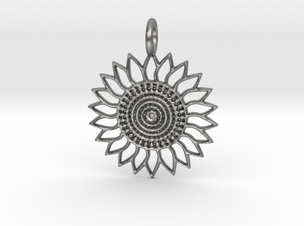Sunflower Pendant in Natural Silver