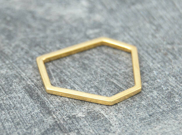 Squashed Hex Ring Sizes 6-12 in 14k Gold Plated Brass: 6 / 51.5
