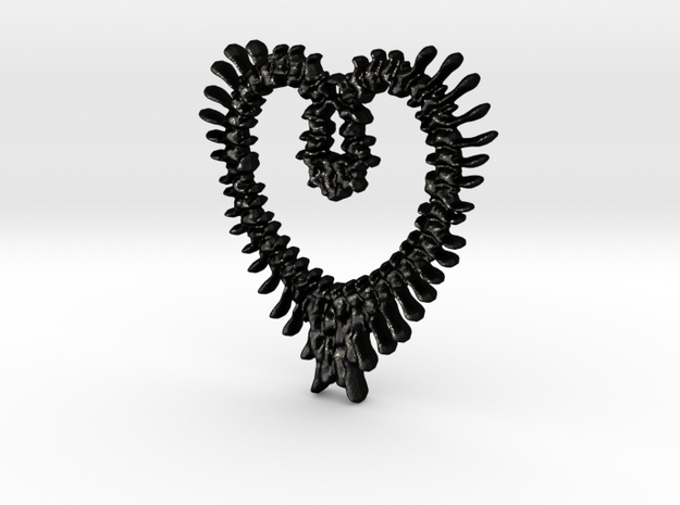 chunky big vertebrae heart in Matte Black Steel