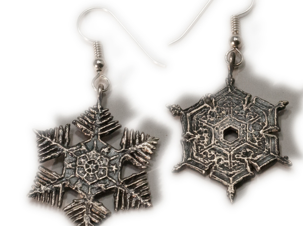 Snowflake Pendant/Earring - Style C in Natural Silver