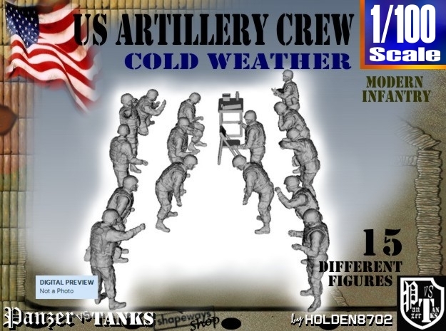 1-100 US Artillery Crew Cold Weather in Tan Fine Detail Plastic