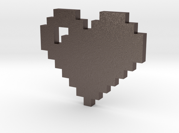 8 bit Pixel heart in Polished Bronzed Silver Steel: Small