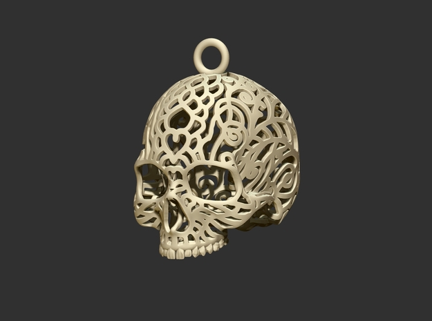 Filagree Skull P4 Ornament- 4.5cm Top in White Natural Versatile Plastic