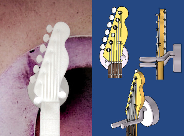 Guitar hanger for Telecaster and others in White Processed Versatile Plastic