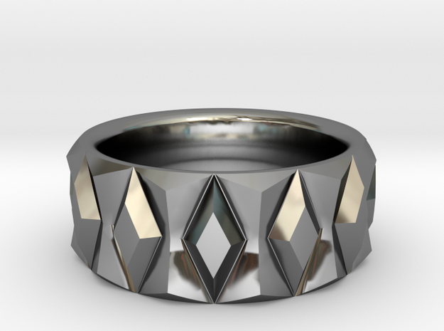 Diamond Ring V2 - Curved in Fine Detail Polished Silver