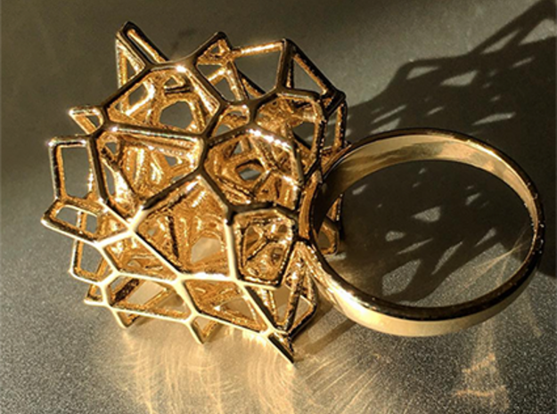 Voronoi Cube Ring (Size 8) in Polished Brass