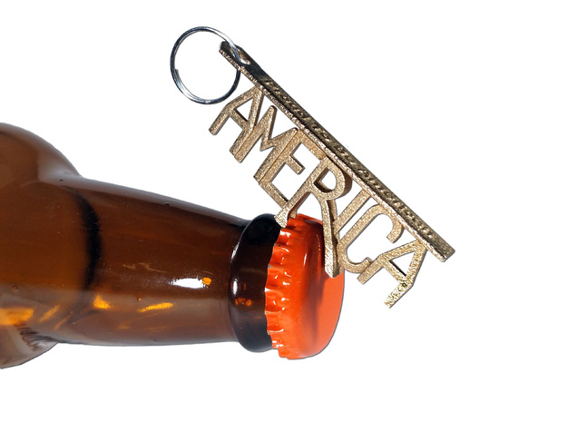 "America" Bottle Opener Keychain in Polished Bronzed Silver Steel