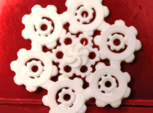 Snowflake of Cogs in White Processed Versatile Plastic