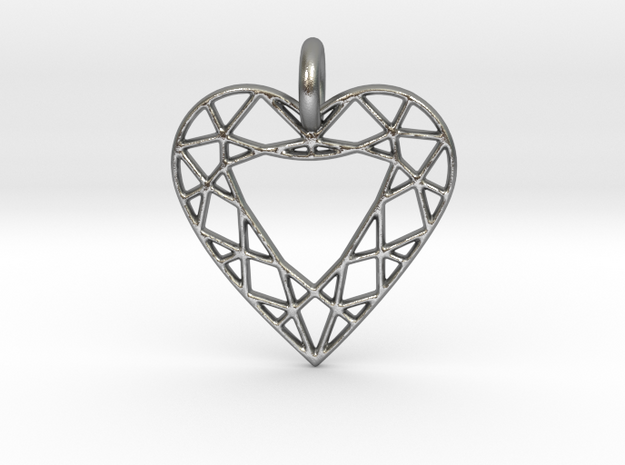 Heart Diamond Pendant in Natural Silver