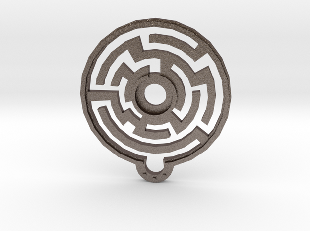 Labyrinth Pendant in Polished Bronzed Silver Steel
