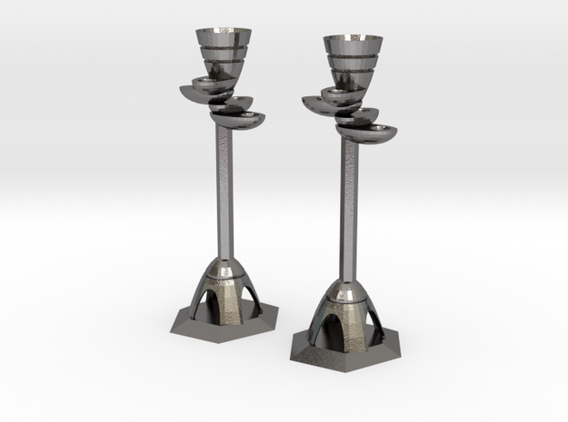 Candle Holders in Polished Nickel Steel: Large