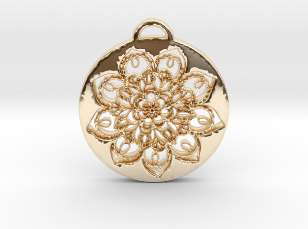 Flower Mandala Pendant in 14k Gold Plated Brass