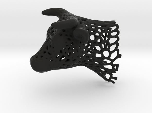 Voronoi Cow's Head in Black Natural Versatile Plastic