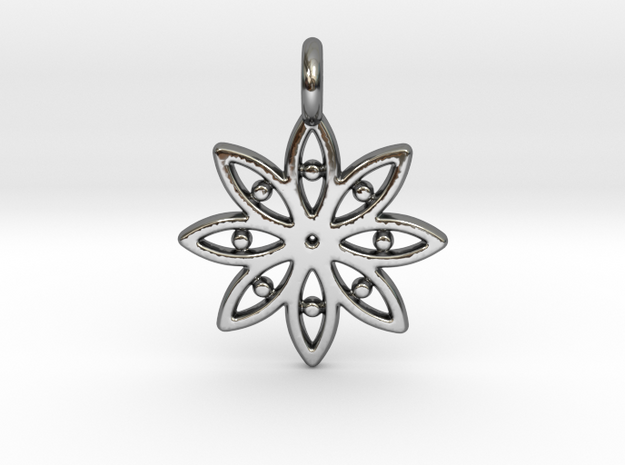 A Flower C Earring in Fine Detail Polished Silver
