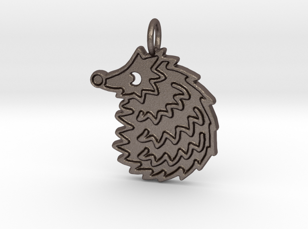 Hedgehog pendant spikey in Polished Bronzed Silver Steel