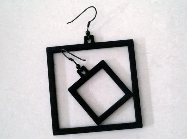 Square Earrings - Asymmetrical in Black Natural Versatile Plastic