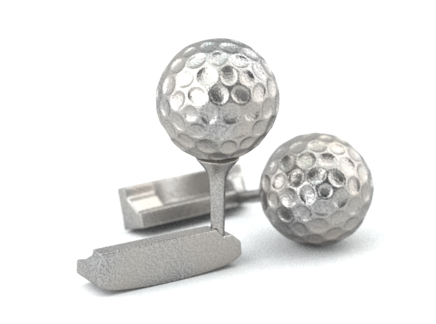 Golf Cufflinks in Polished Bronzed Silver Steel