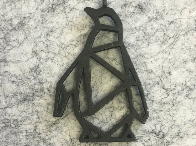 Geometric Penguin Necklace in Polished and Bronzed Black Steel