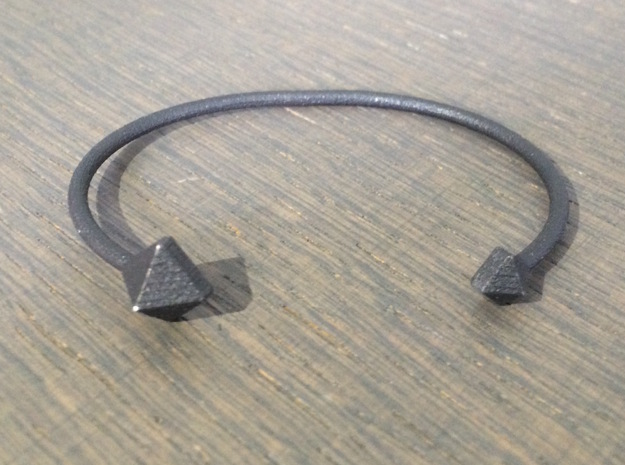 Cuff Bracelet with Geometric Pyramids in Matte Black Steel