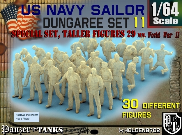 1-64 US Navy Dungaree TALLER Set 11 in Tan Fine Detail Plastic