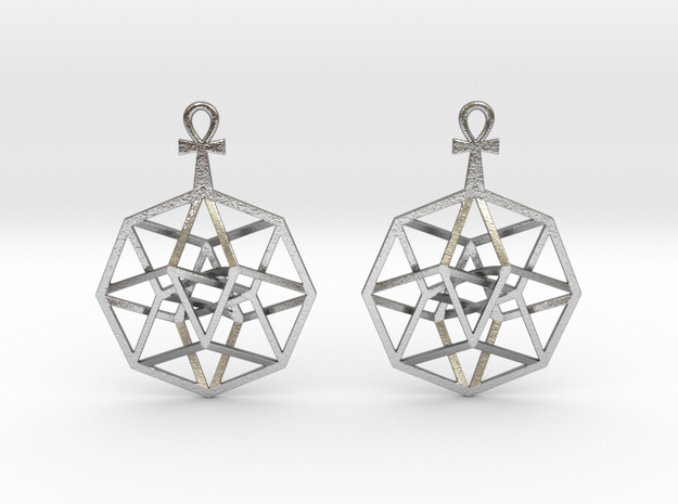TesserAnkh-earrings 1" in Natural Silver