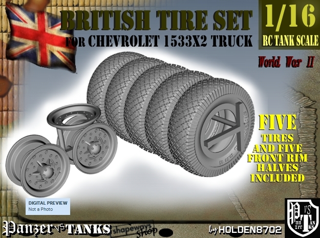 1-16 Chevy LRDG Tire And Rims in Black Natural Versatile Plastic