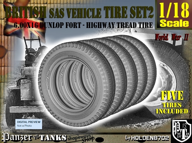 1/18 6.00 X 16 Dunlop Fort Tire SET2 in Tan Fine Detail Plastic