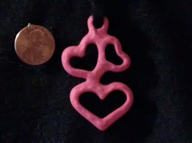 3 Hearts Pendant in Pink Processed Versatile Plastic