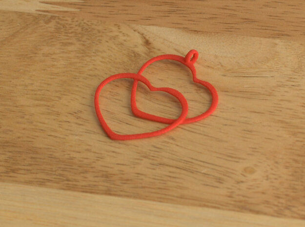 2 Hearts necklace pendant in Red Processed Versatile Plastic