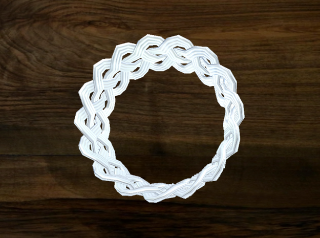 Turk's Head Knot Ring 4 Part X 16 Bight - Size 11. in White Natural Versatile Plastic