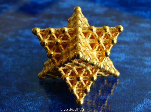 Merkaba Matrix 3 - Star tetrahedron grid in Polished Gold Steel