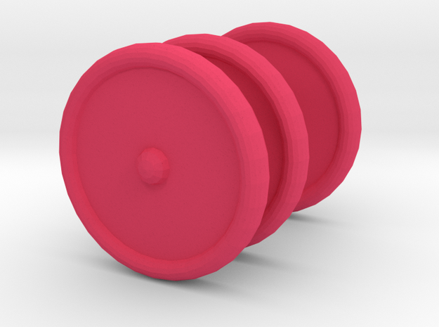 3 Scooter Wheels (2 Back 1 Front) in Pink Processed Versatile Plastic