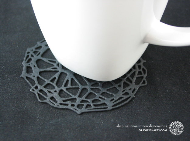 6er Drink Coaster Set - Voronoi #9 (Thin) in Black Natural Versatile Plastic