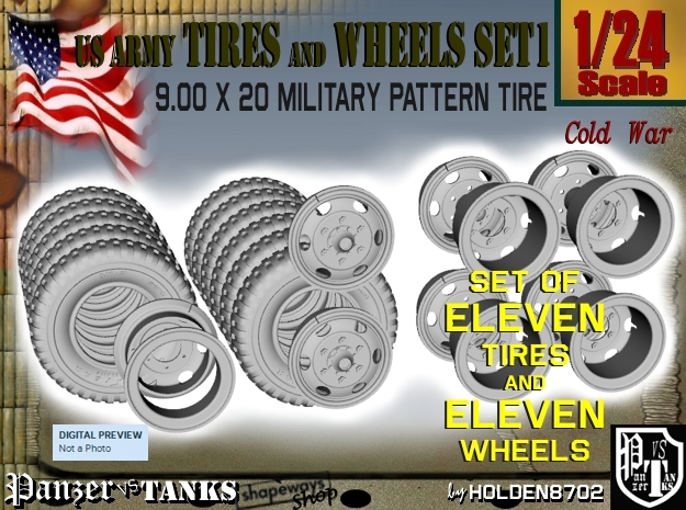 1-24 900x20 M35 Tires And Wheels Set1 in Tan Fine Detail Plastic
