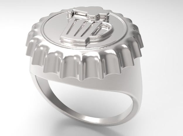 Beer Cap Ring S B in Polished Silver: 10 / 61.5
