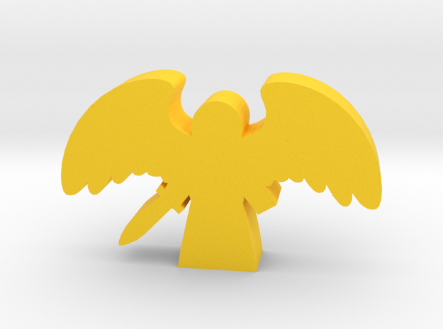Game Piece, Angel with Spread Wings and Sword in Yellow Processed Versatile Plastic
