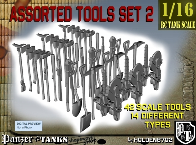 1-16 Assorted Tools Set2 in Tan Fine Detail Plastic
