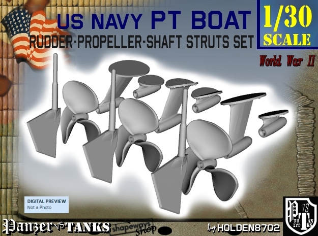 1-30 PT Elco Rudder-Propeller-Shaft Strut Set1 in Tan Fine Detail Plastic
