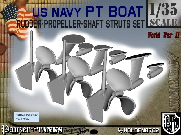 1-35 PT Elco Rudder-Propeller-Shaft Strut Set1 in Tan Fine Detail Plastic