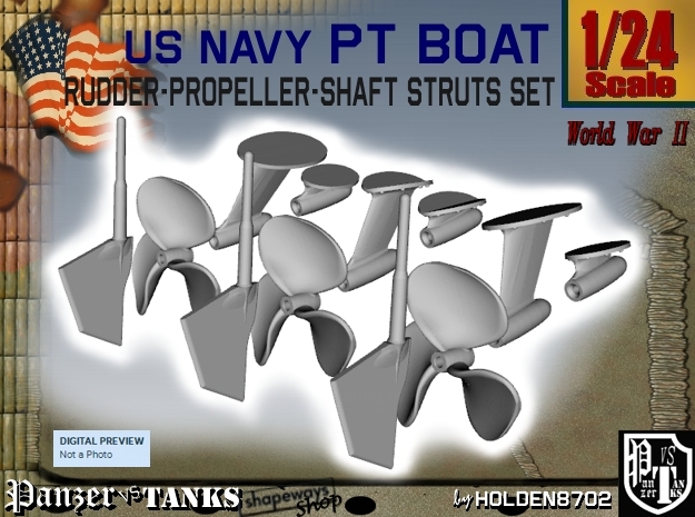 1-24 PT Elco Rudder-Propeller-Shaft Strut Set1 in Tan Fine Detail Plastic