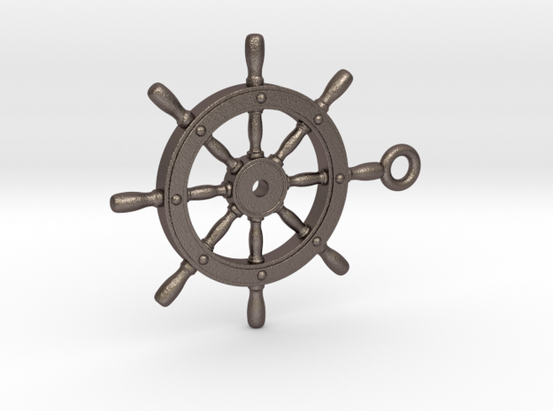 ship wheel Pendant 2 in Polished Bronzed Silver Steel